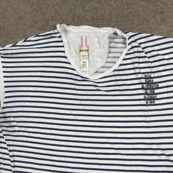 Vintage Y2k Diesel T Shirt Women's Size M White Striped Short Sleeve Designer - Picture 3 of 6